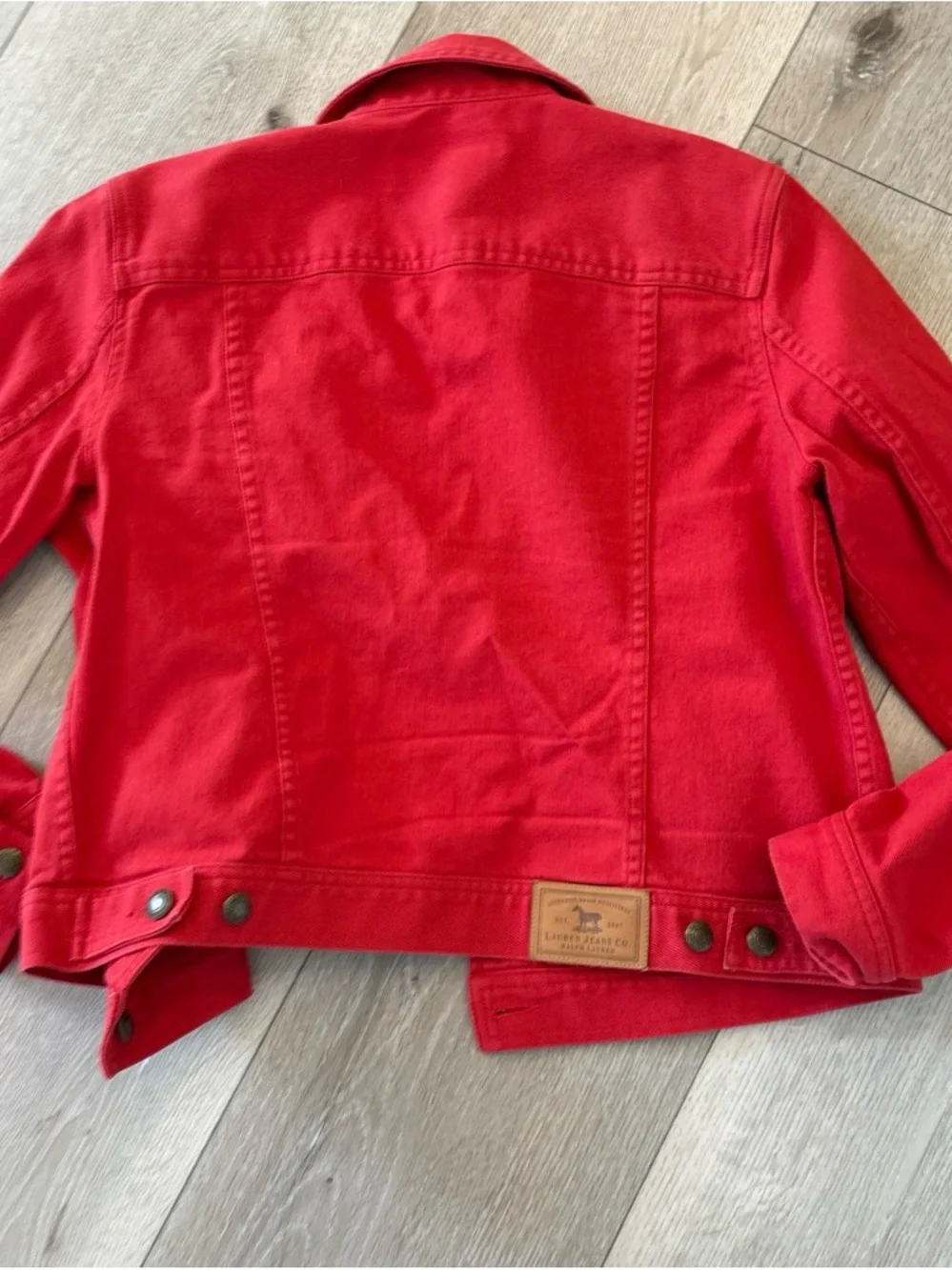 Lauren Ralph Lauren Red Denim Jacket Women’s Medium Stretch Cotton Trucker Jean - Picture 6 of 12